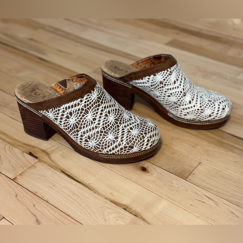 Korks White Crochet Mules
